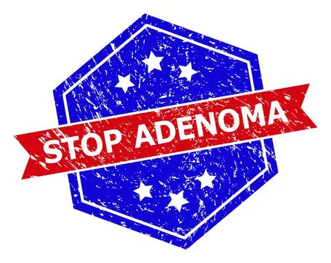 Hexagon Bicolor STOP ADENOMA Rubber Stamp with Rubber Style Stock Illustration