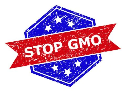 Hexagon Bicolor STOP GMO Rubber Stamp with Rubber Style Stock Illustration