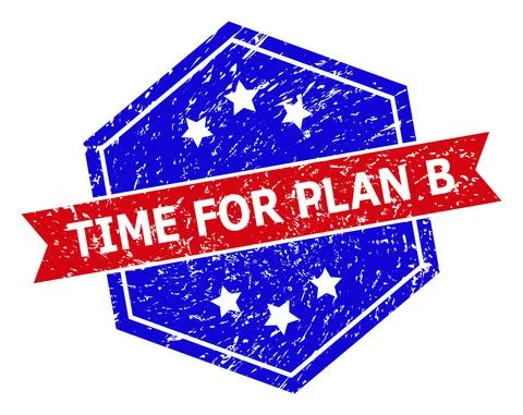 Hexagon Bicolor TIME FOR PLAN B Rubber Stamp with Rubber Texture Illustrazione stock