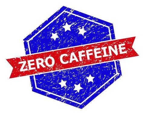 Hexagon Bicolor ZERO CAFFEINE Rubber Stamp with Rubber Surface Stock Illustration