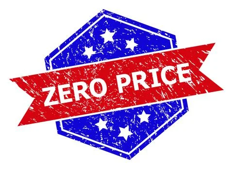 Hexagon Bicolor ZERO PRICE Rubber Stamp with Corroded Style Stock Illustration
