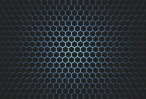 Hexagon black background with blue light 3d illustration rendering for design 스톡 일러스트