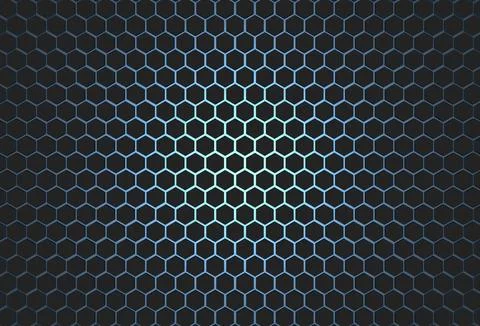 Hexagon black background with blue light 3d illustration rendering for design Stock Illustration