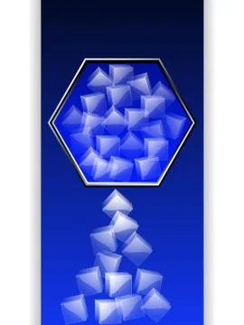 Hexagon border with ice cubes over dark blue panel Stock Illustration