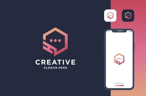 Hexagon bubble chat with letter h logo design Stock Illustration