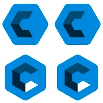 Hexagon c logo in different positions. Three dimensional. Stock Illustration