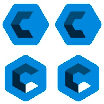 Hexagon c logo in different positions. Three dimensional. Stock Illustration