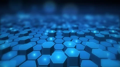 Hexagon Cell Field With Glowing Blue Nodes Macro Technology Background Stock Footage 343241076