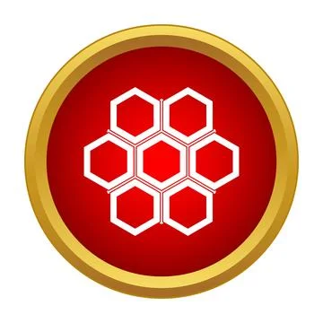 Hexagon cell pattern design on red circle icon Illustrazione stock