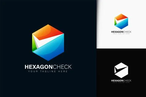 Hexagon check logo design with gradient Stock Illustration
