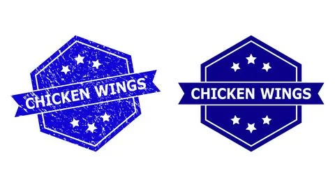 Hexagon CHICKEN WINGS Seal with Distress Texture and Clean Variant Stock Illustration