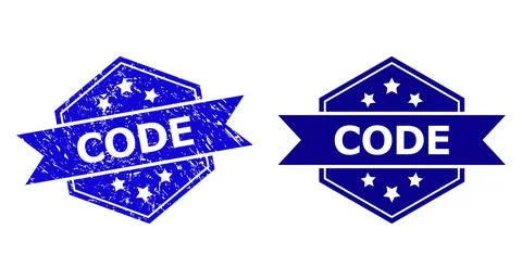 Hexagon CODE Watermark with Rubber Texture and Clean Version Illustrazione stock