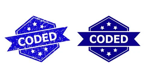 Hexagon CODED Stamp with Rubber Surface and Clean Version Stock Illustration