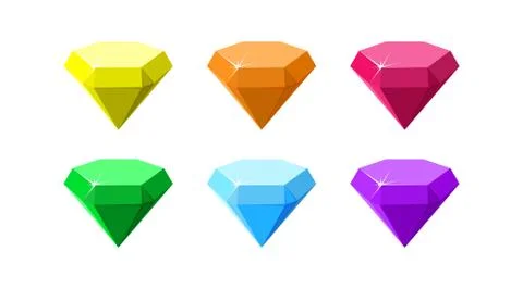 Hexagon colorful gemstones. Ruby, emerald, amethyst, diamond and quartz side Stock Illustration