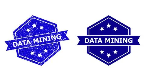 Hexagon DATA MINING Stamp with Scratched Texture and Clean Variant Illustrazione stock