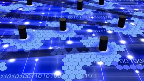 Hexagon database server network on blue Stock Illustration