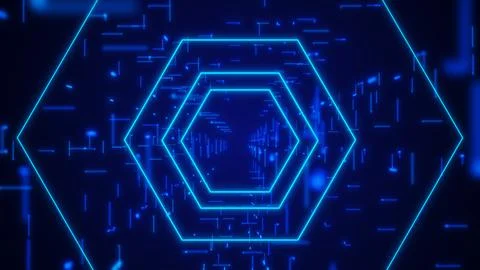 Hexagon digital tunnel rotating with Technology network concept Illustrazione stock