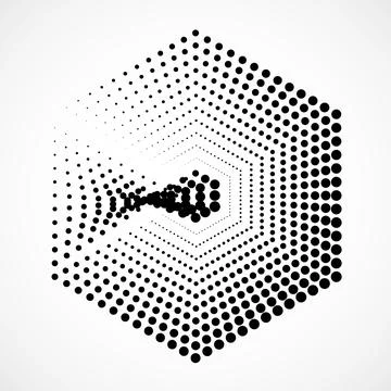 Hexagon of dotted, halftone shape, geometric shape. Vector design elements Stock Illustration