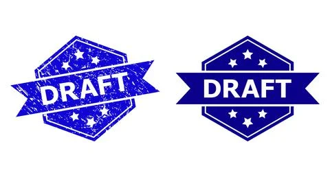 Hexagon DRAFT Stamp Seal with Corroded Texture and Clean Version Stock Illustration