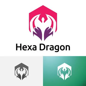 Hexagon Dragon Negative Space Style Logo Design Stock Illustration