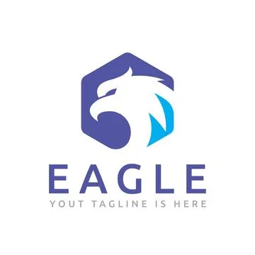 Hexagon Eagle Hawk Falcon Bird Animal Head Mascot Negative Space Logo Templat Stock Illustration