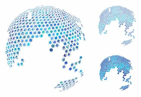 Hexagon earth abstract globe Composition Icon of Unequal Elements Stock Illustration