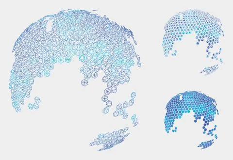 Hexagon Earth Abstract Globe Vector Mesh Network Model and Triangle Mosaic Icon Illustrazione stock