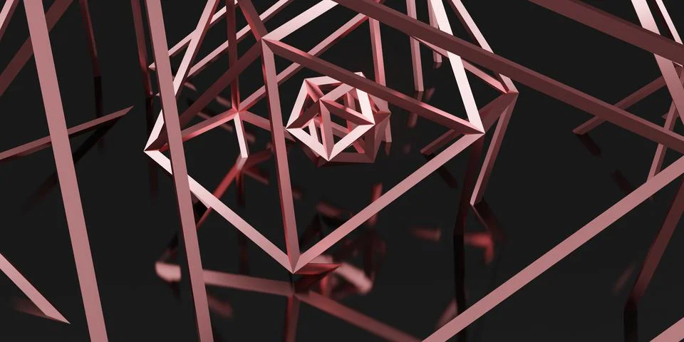 Hexagon elegant structure lines black pink gold 3d illustration Stock Illustration