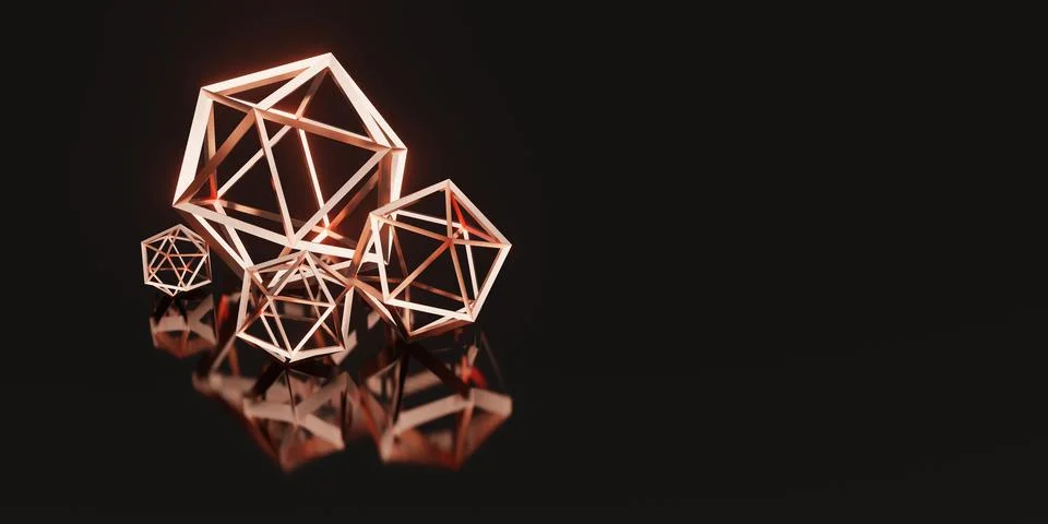 Hexagon elegant structure lines black pink gold 3d illustration Stock Illustration