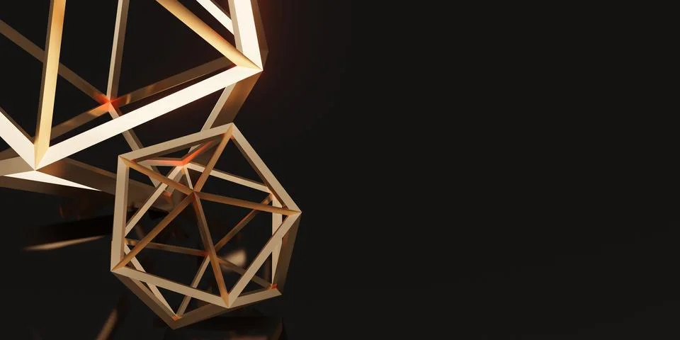 Hexagon elegant structure lines black pink gold 3d illustration Stock Illustration