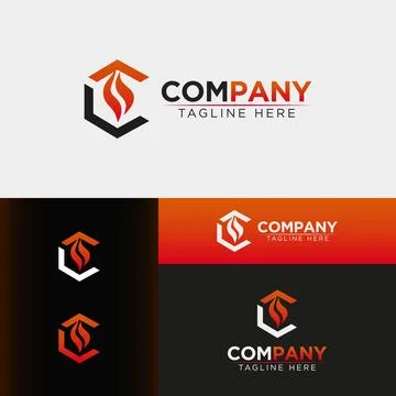 Hexagon Fire Flame Letter CS Logo in Red and Orange with Multiple Color Stock Illustration