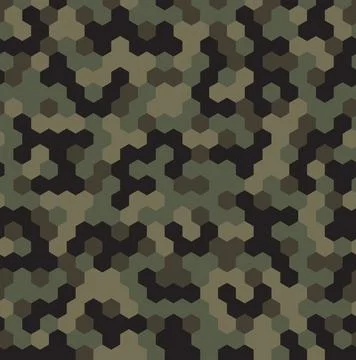 Hexagon Forest Camouflage seamless patterns Stock Illustration