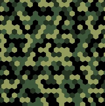 Hexagon Forest Camouflage seamless patterns Stock Illustration