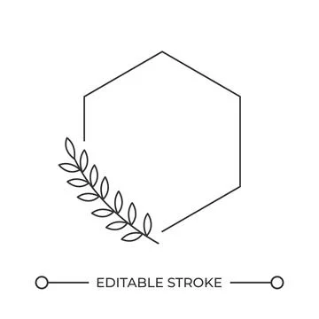 Hexagon frame with laurel branch line icon Stock Illustration