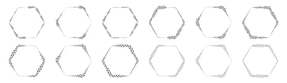Hexagon frame leaf wreath Stock Illustration