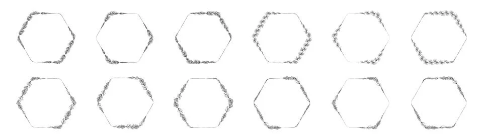 Hexagon frame leaf wreath Stock Illustration