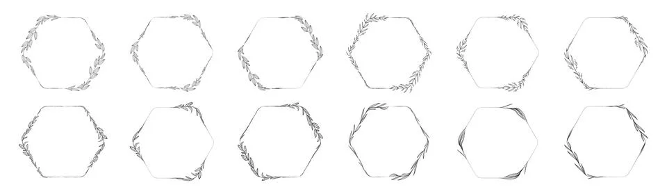 Hexagon frame leaf wreath Stock Illustration