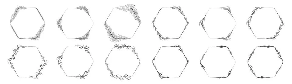 Hexagon frame leaf wreath Illustrazione stock