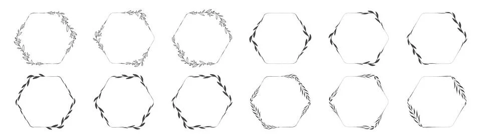 Hexagon frame leaf wreath Stock Illustration