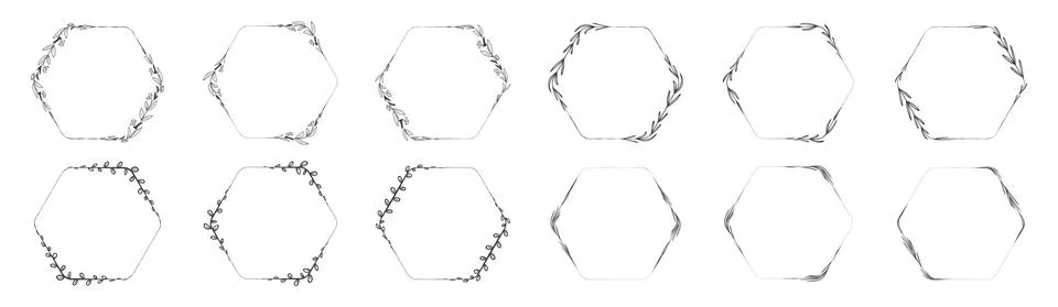 Hexagon frame leaf wreath Stock Illustration