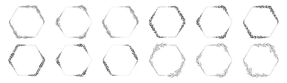 Hexagon frame leaf wreath Stock Illustration