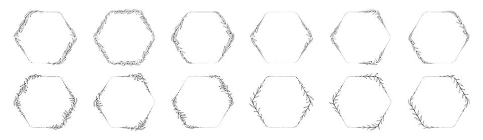 Hexagon frame leaf wreath Stock Illustration