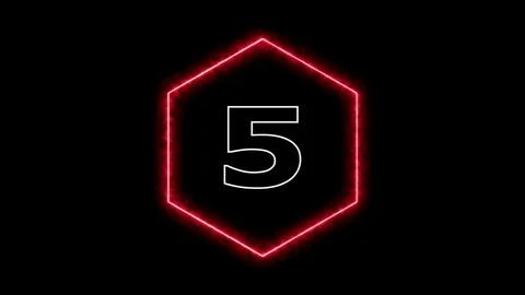 Hexagon frame with red neon five figure Stock Illustration
