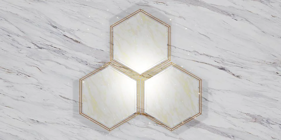 Hexagon frame texture blank marble background for text and merchandise 3d ill Stock Illustration