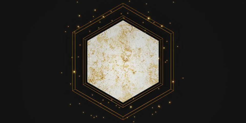 Hexagon frame texture blank marble background for text and merchandise 3d ill Stock Illustration