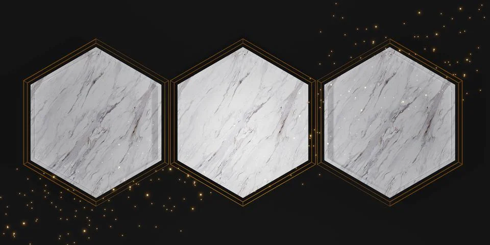 Hexagon frame texture blank marble background for text and merchandise 3d ill Stock Illustration
