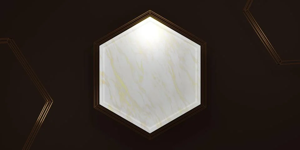 Hexagon frame texture blank marble background for text and merchandise 3d ill Stock Illustration