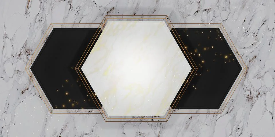Hexagon frame texture blank marble background for text and merchandise 3d ill Stock Illustration