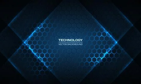 Hexagon gaming tech abstract vector background with blue colored bright energy Stock Illustration