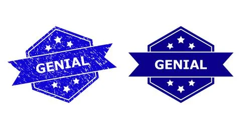 Hexagon GENIAL Stamp with Rubber Surface and Clean Variant Stock Illustration